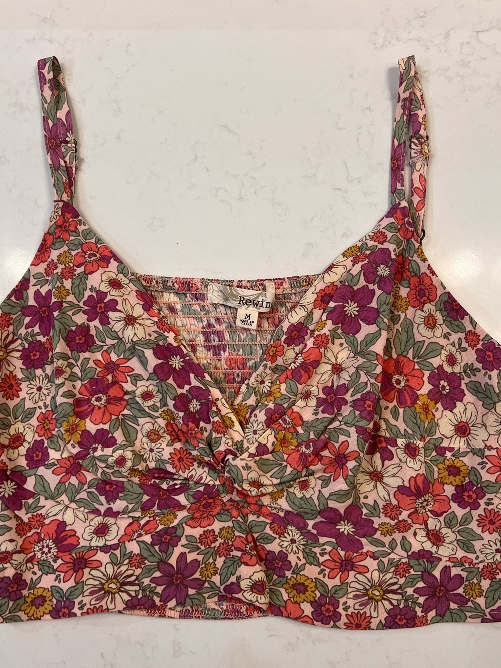 REWIND Floral Crop Top with Twist Detail Med.